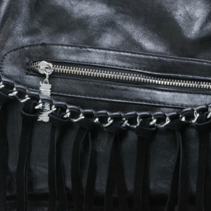 Charm cowhide leather tassel series double-function bag Black