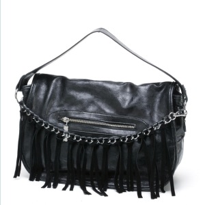 Charm cowhide leather tassel series double-function bag Black